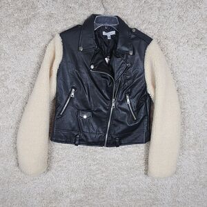 Love Tree Moto Jacket Womens XL Black Faux Leather Fleece Streetwear Biker Zip
